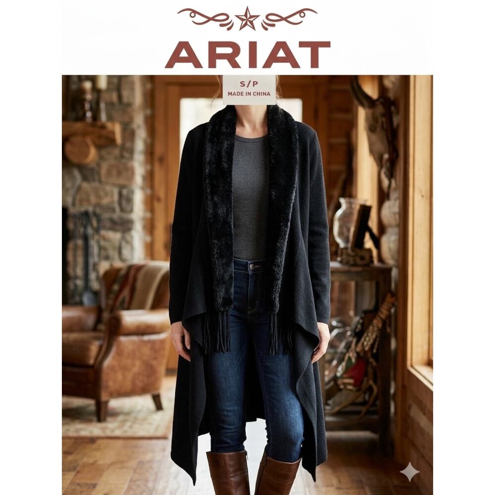 Ariat Black Draped Faux Fur Collar Cardigan